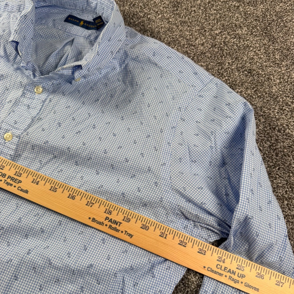Polo Ralph Lauren Button Down Shirt Large Blue Gingham Anchor Print Long Sleeve - Picture 5 of 6